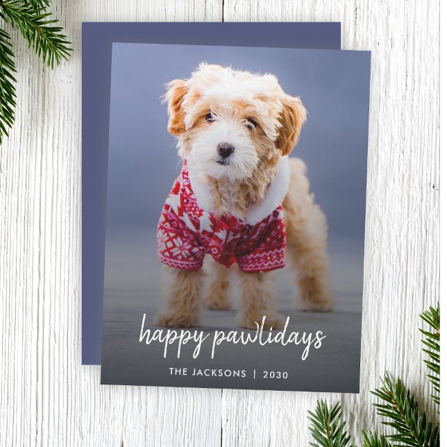 Dog Photo Christmas Card | Happy Pawlidays (Celebrate your furry friend with a modern "Happy Pawlidays" photo Christmas card by Guava)