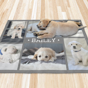 Dog Photo Collage Cute Simple Grey and White Fleece Blanket