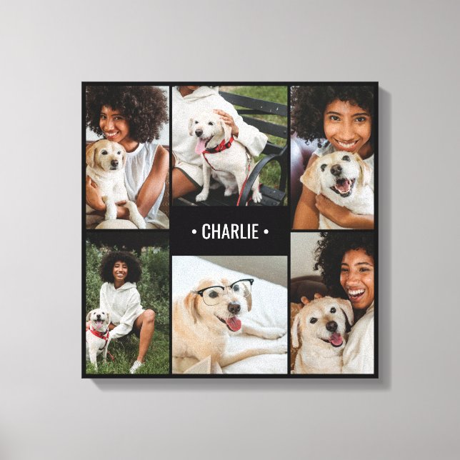 Dog Photo Collage Monogrammed Canvas Print (Front)