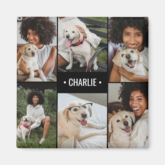 Dog Photo Collage Monogrammed Magnet (Front)