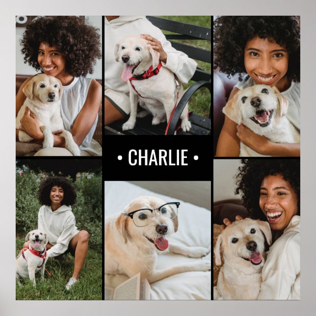 Dog Photo Collage Monogrammed Poster (Front)