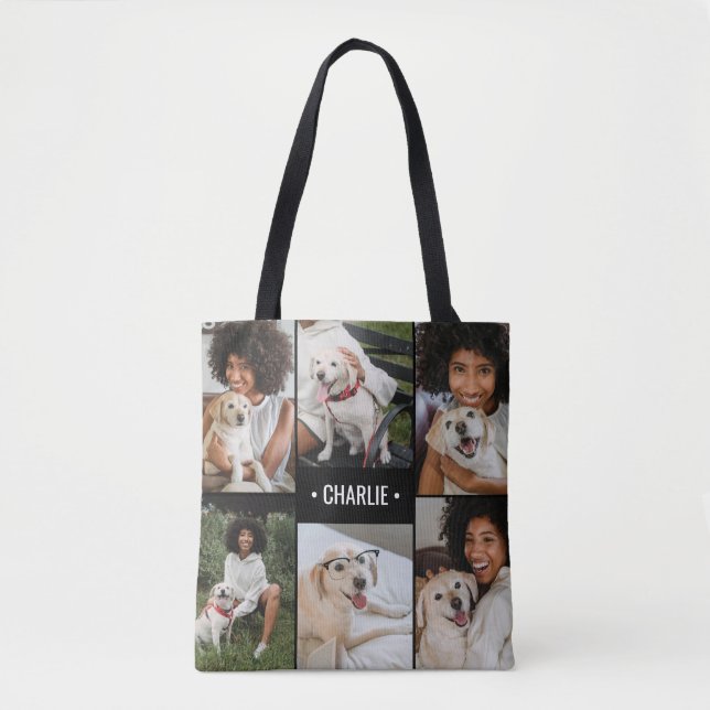 Dog Photo Collage Monogrammed Tote Bag (Front)