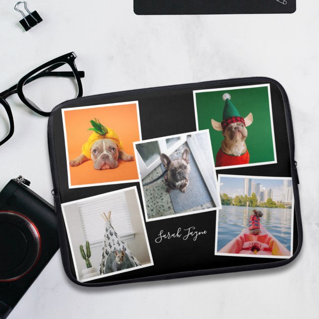 Dog Photo Collage Personalized Black Laptop Sleeve (Creator Uploaded)