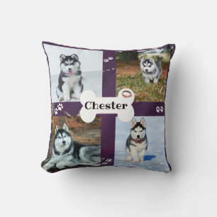 Dog photo collage purple - Husky Throw Pillow
