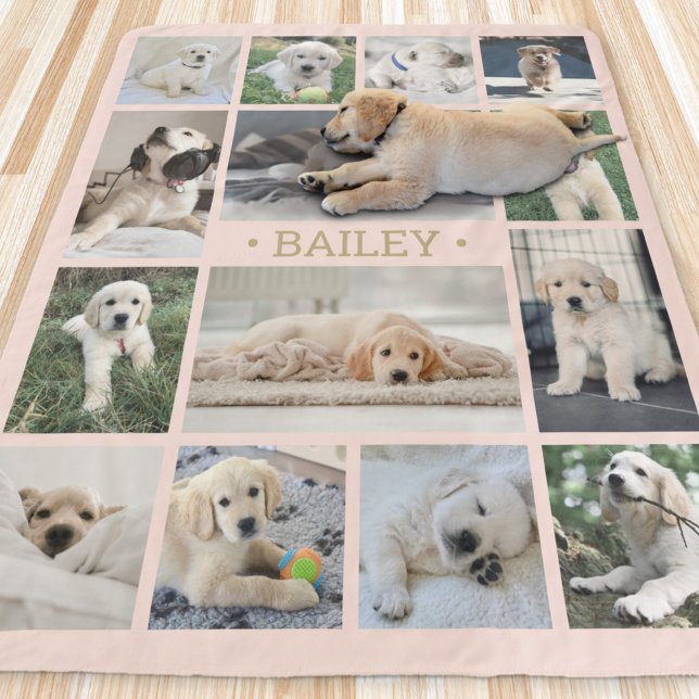 Dog Photo Collage Simple Modern Blush Pink & Gold Sherpa Blanket (Creator Uploaded)