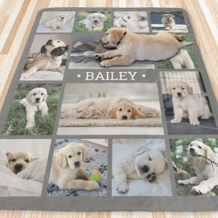 Dog Photo Collage Simple Modern Grey and White Sherpa Blanket