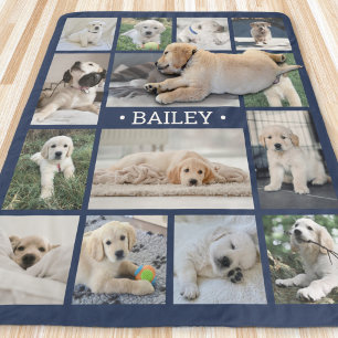 Dog Photo Collage Simple Modern Navy Blue & White Sherpa Blanket
