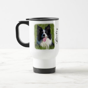 Dog Photo Faded Border Personalized Name and Quote Travel Mug