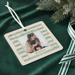 Dog Photo First Christmas Woof Woof Sheet Music Metal Ornament