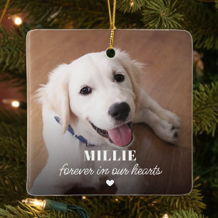 Dog Photo Forever In Our Hearts Pet Memorial Ceramic Ornament