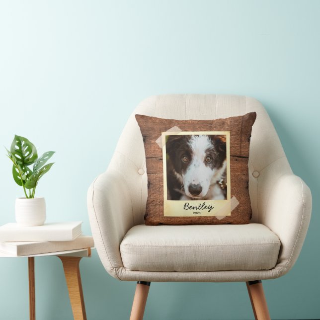 Dog  Photo Frame Rustic Personalized Throw Pillow  (Chair)
