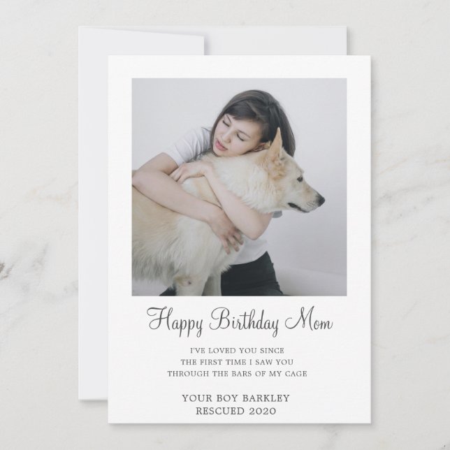 Dog Photo Happy Birthday Mom From Rescue Dog Holiday Card (Front)