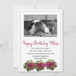 Dog Photo Happy Birthday Mom From Rescue Dog Holiday Card<br><div class="desc">A custom dog photo happy birthday mom,  greeting card with a marsala floral edge,  from your rescue dog with the sweet text message: "I've loved you since the first time I saw you through the bars of my cage". Just add your own rescued dog's photo. Mom will love it!</div>