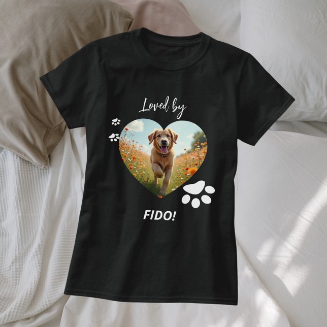 Dog photo heart love paws black white T-Shirt (Creator Uploaded)