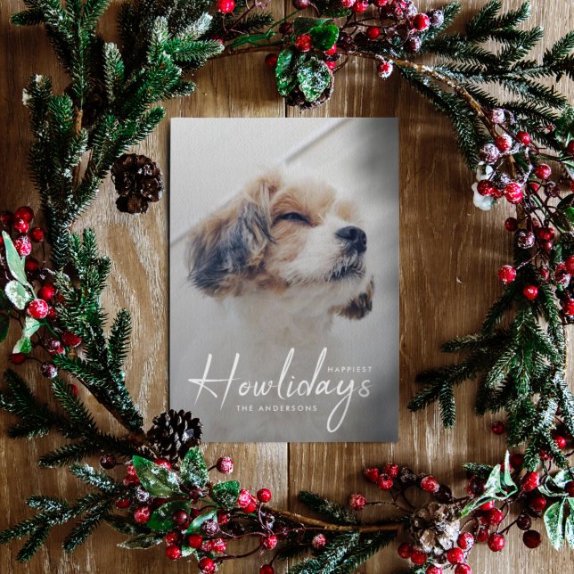 Dog Photo Holiday Card | Happiest Howlidays Pets (An adorable Christmas pet photo "Happiest Howlidays" card to celebrate your furry friend)