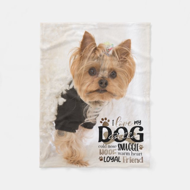 Dog Photo LOVE MY DOG Personalized Word Art Fleece Blanket (Front)