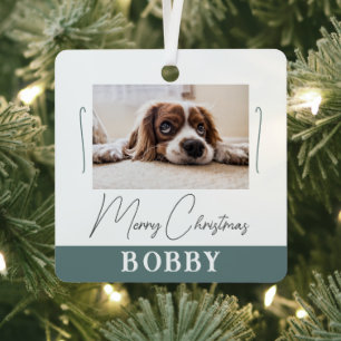 Dog Photo Minimalist Merry Christmas Metal Ornament