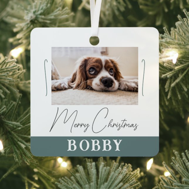 Dog Photo Minimalist Merry Christmas  Metal Ornament (Insitu)