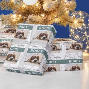 Dog Photo Minimalist Merry Christmas Modern Wrapping Paper