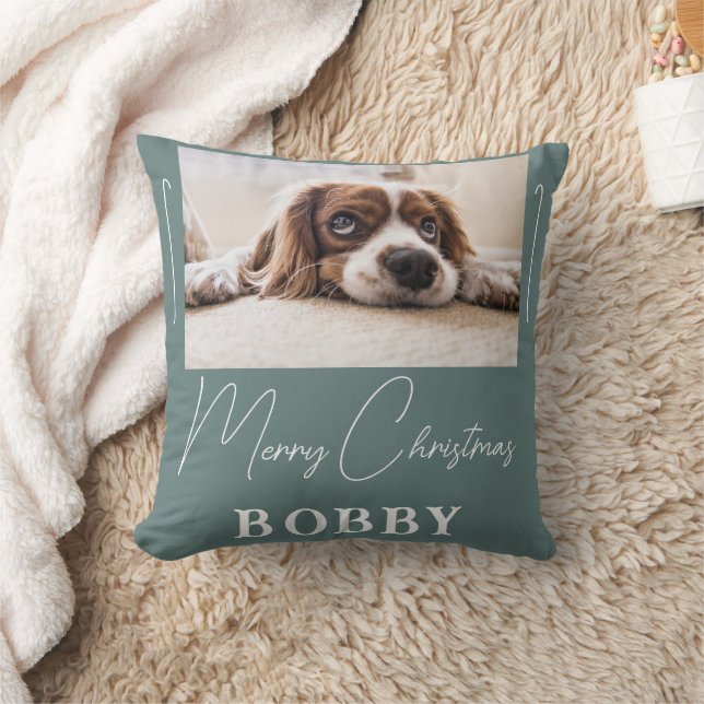 Dog Photo Minimalist Merry Christmas  Throw Pillow (Blanket)