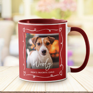 Dog Photo Mom’s Favourite Child Hearts Doodle Red Mug