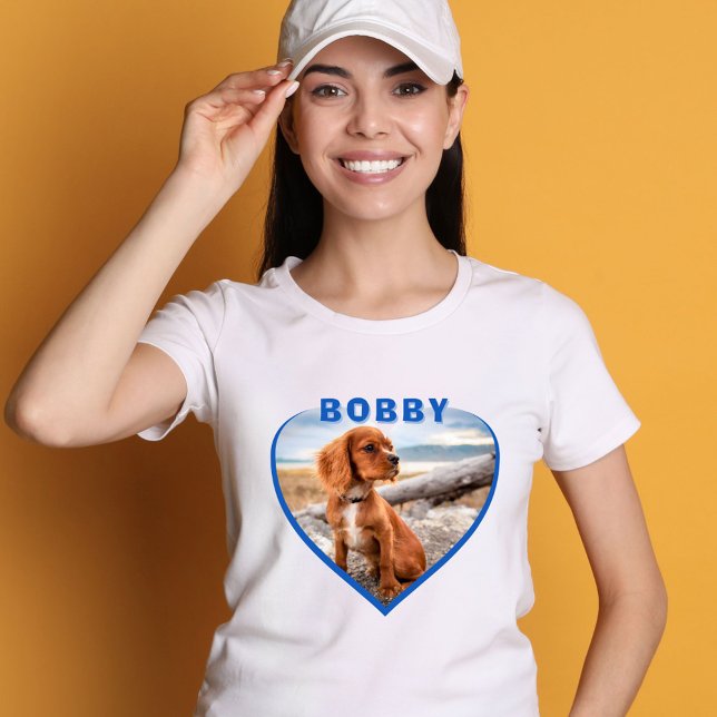 Dog Photo Name Blue Heart Dog Owner T-Shirt (Creator Uploaded)