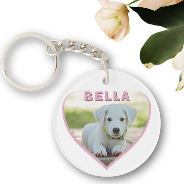 Dog Photo Name Pink Heart  Keychain (Creator Uploaded)