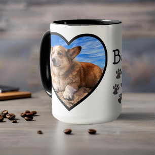 Dog Photo & Name Valentine Heart Frame & Paw Print Mug
