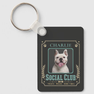 Dog Photo & Name Vintage Social Club Keychain