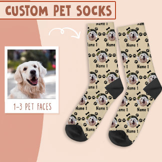 Dog Photo & Name, with Bones & Paw Prints on Daisy Socks