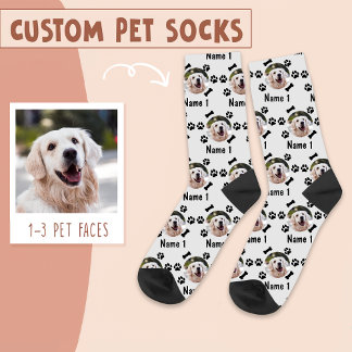 Dog Photo & Name, with Bones & Paw Prints on White Socks