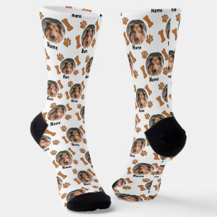 Dog Photo & Name, with Bones & Paw Prints on White Socks