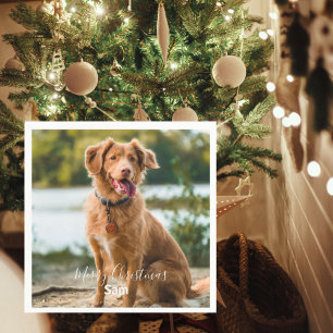 Dog Photo Personalized Merry Christmas Cocktail Napkin