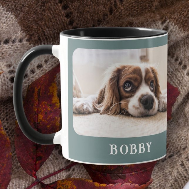 Dog Photo Pet Minimalist Green Merry Christmas  Mug (Creator Uploaded)