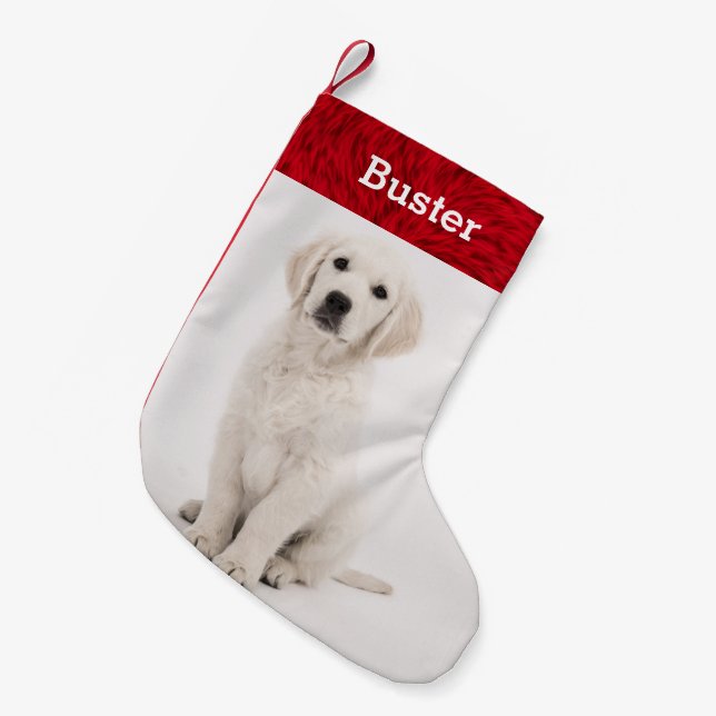 Dog Photo Pet Name Golden Retriever Puppy Small Christmas Stocking (Front (Hanging))