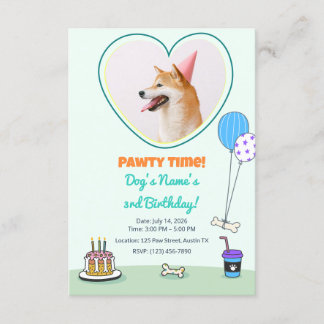 Dog Photo Pet Pawty Birthday Party Design Theme Invitation