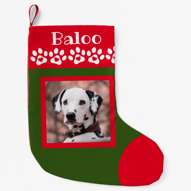 Dog Photo Red and Green Christmas Stocking (Front)