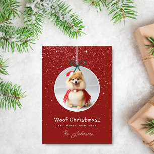Dog Photo Snow Red Woof Christmas Holiday Card