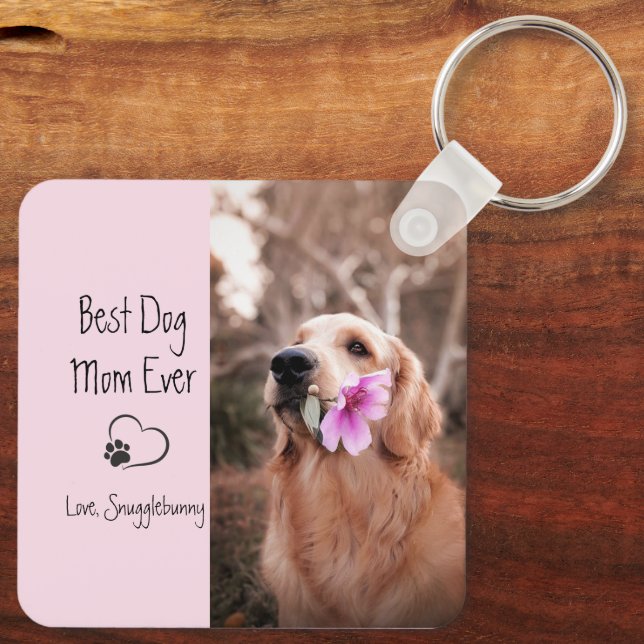 Dog Photo Super Mom Heart Paw Print   Keychain (Back)