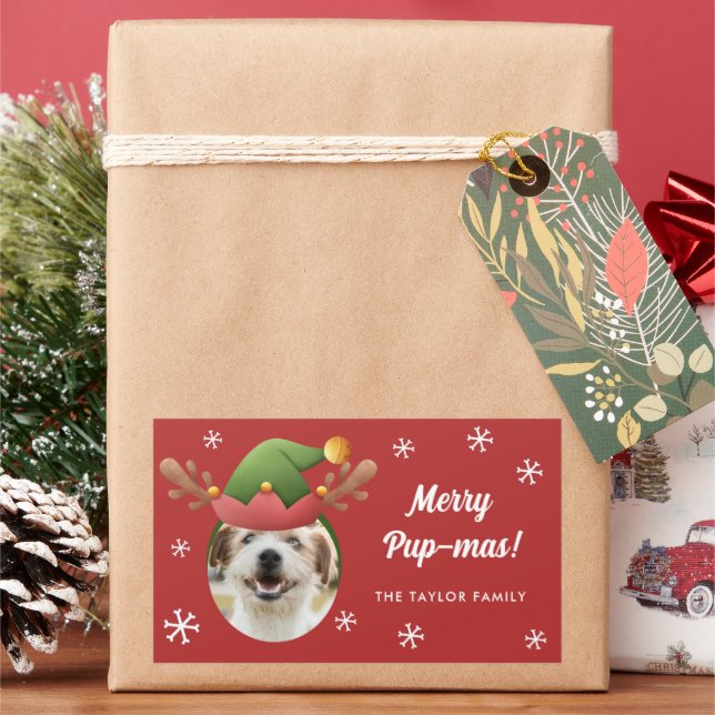 Dog Photo w/ Elf Reindeer Antler Hat Christmas Sticker (Holiday)