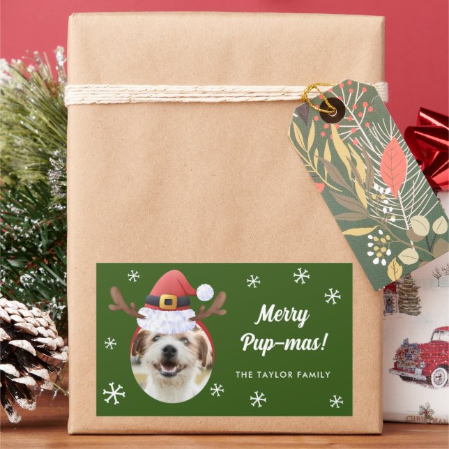 Dog Photo w/ Santa Reindeer Antler Hat Christmas Sticker (Holiday)