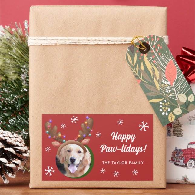 Dog Photo with Reindeer Antler Hat Christmas Sticker (Holiday)