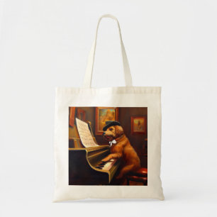Dog Piano Player Tote Bag