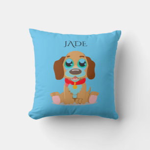 Dog pillow with personalized name.