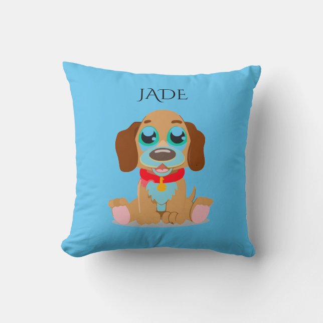 Dog pillow with personalized name. (Front)