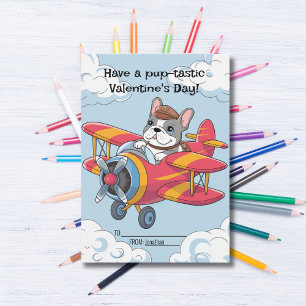 Dog Pilot Airplane Cloud Cute Kids Valentine's Day Holiday Card