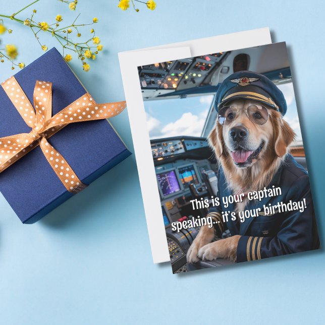 Dog Pilot & Airplane Photo Funny Aviation Birthday Card (Creator Uploaded)
