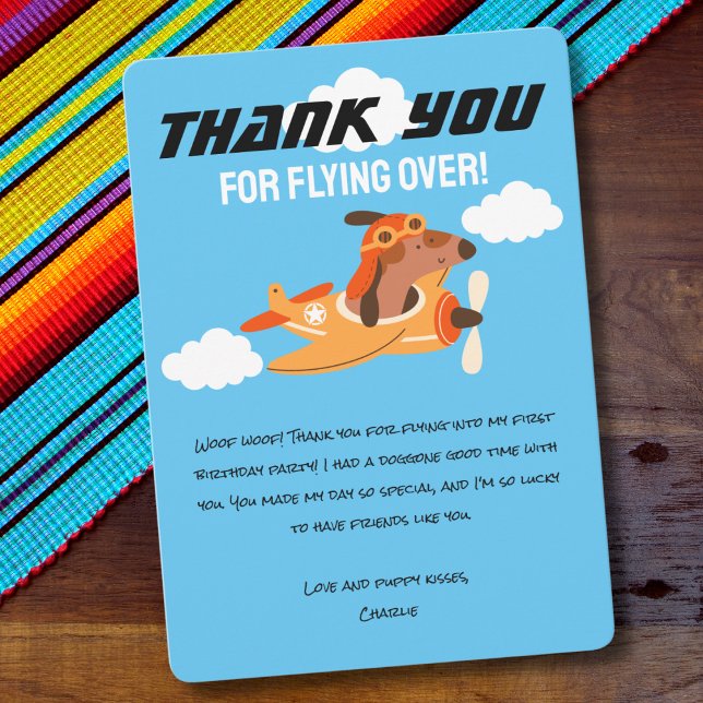 Dog Pilot Flying Airplane,Cute Birthday Thank You Card (Creator Uploaded)