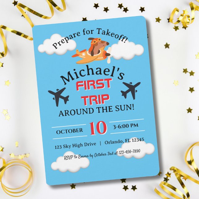 Dog Pilot Flying Airplane, Cute Fun Kids Birthday Invitation (Creator Uploaded)