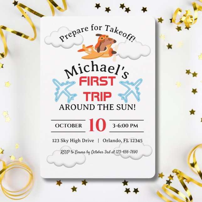 Dog Pilot Flying Airplane, Cute Fun Kids Birthday Invitation (Creator Uploaded)